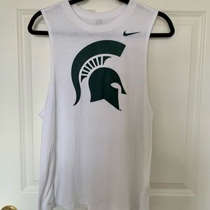 White Nike Tank Top with MSU Spartan. Perfect for Game Day and workouts!